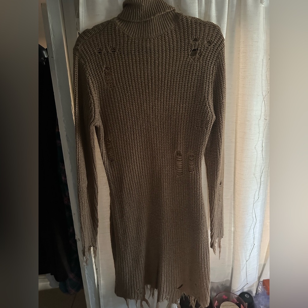Fashion Nova Distressed Tan Knit Dress